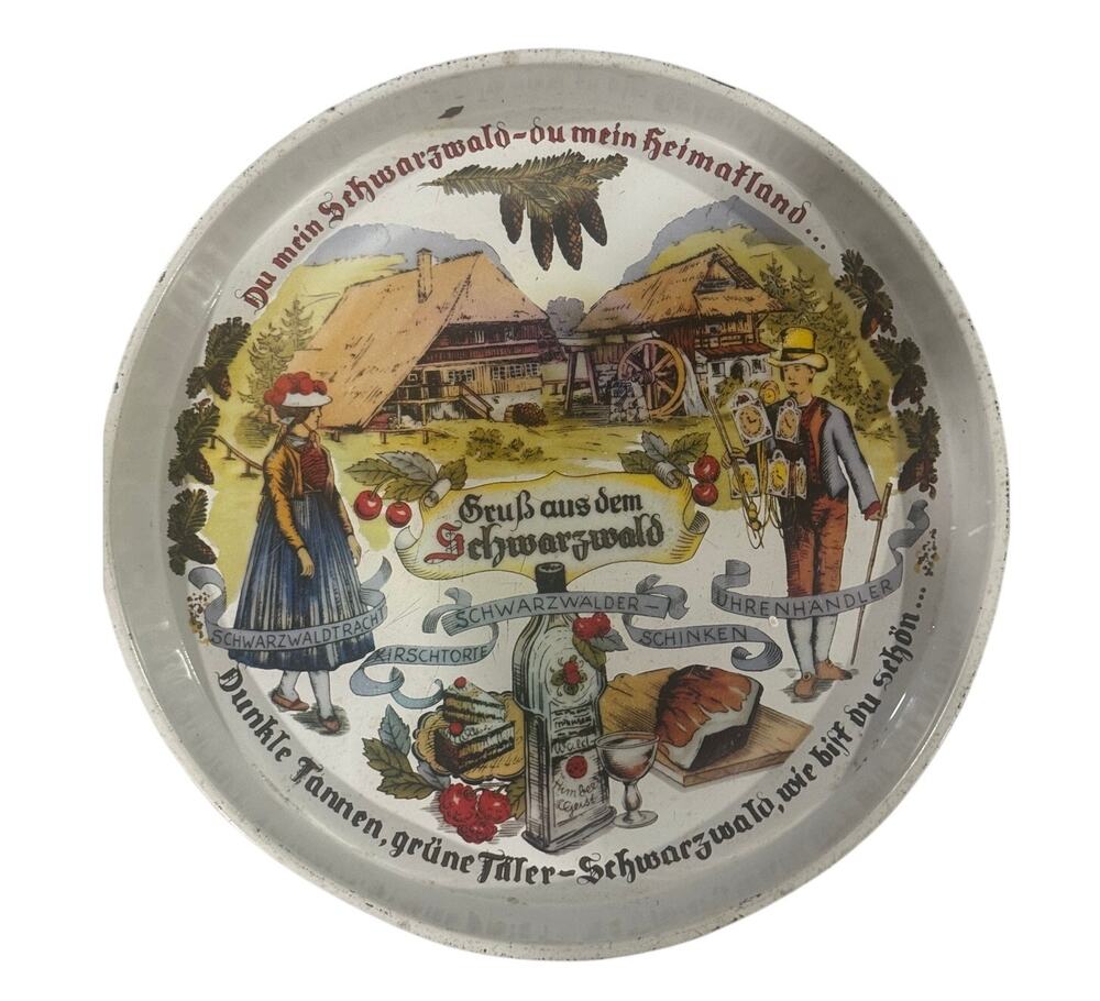 Vintage 1950s Mid Century German Tin Souvenir Tray 12" Black Forest